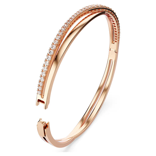 Hyperbola bangle, White, Rose gold-tone plated