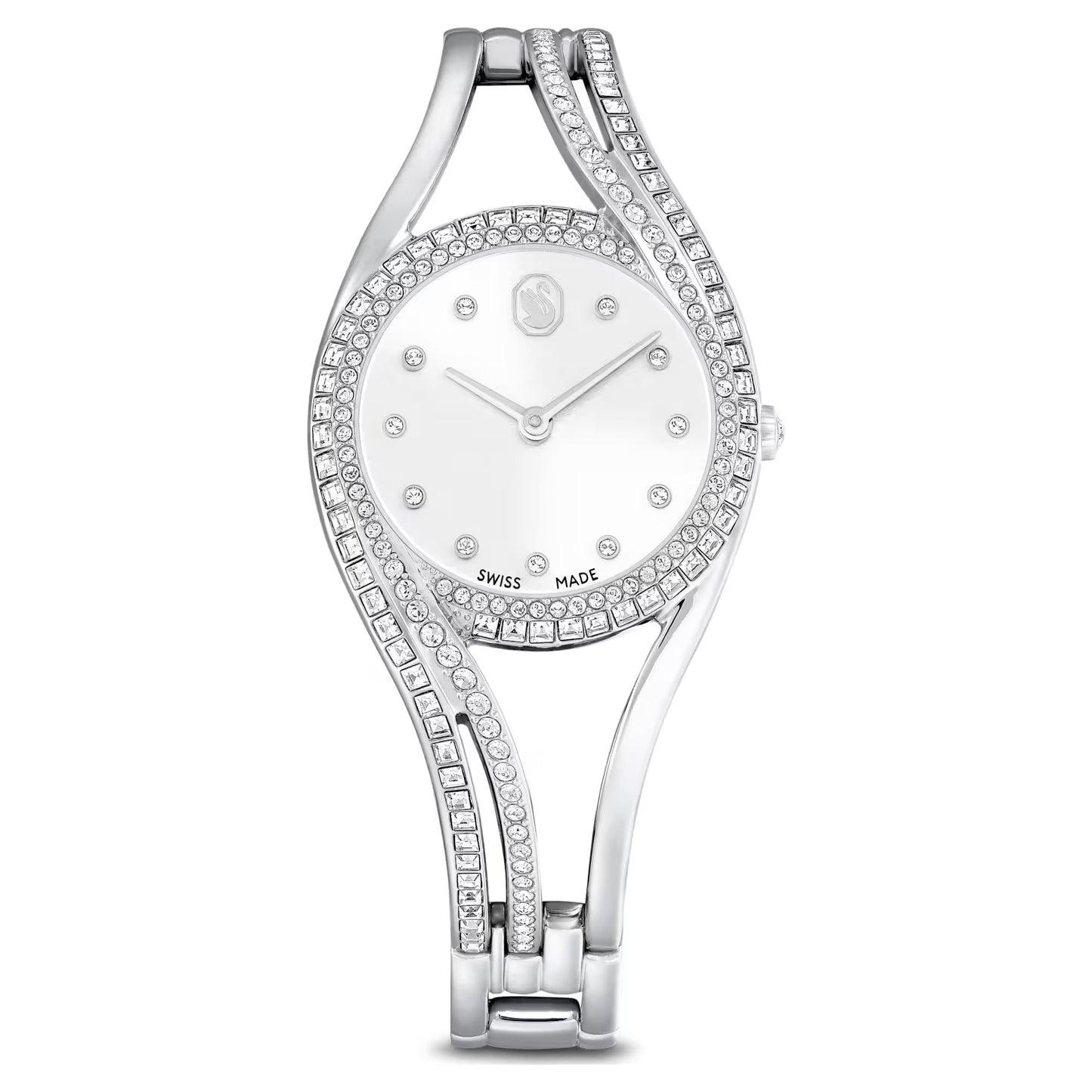 Hyperbola bangle watch, Swiss Made, Silver tone, Stainless steel