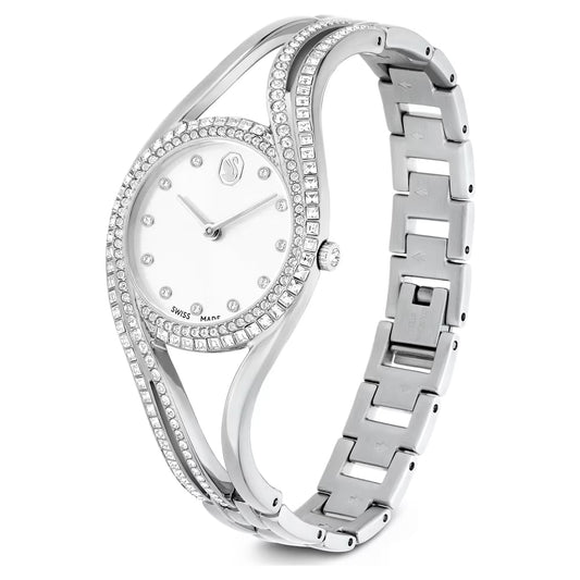 Hyperbola bangle watch, Swiss Made, Silver tone, Stainless steel