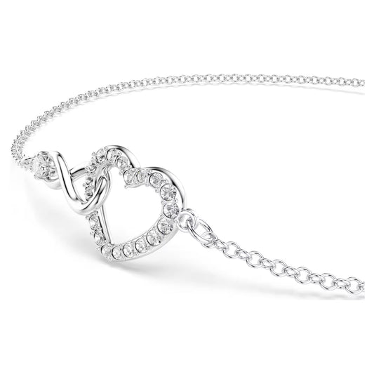 Hyperbola bracelet, Infinity and heart, White, Rhodium plated