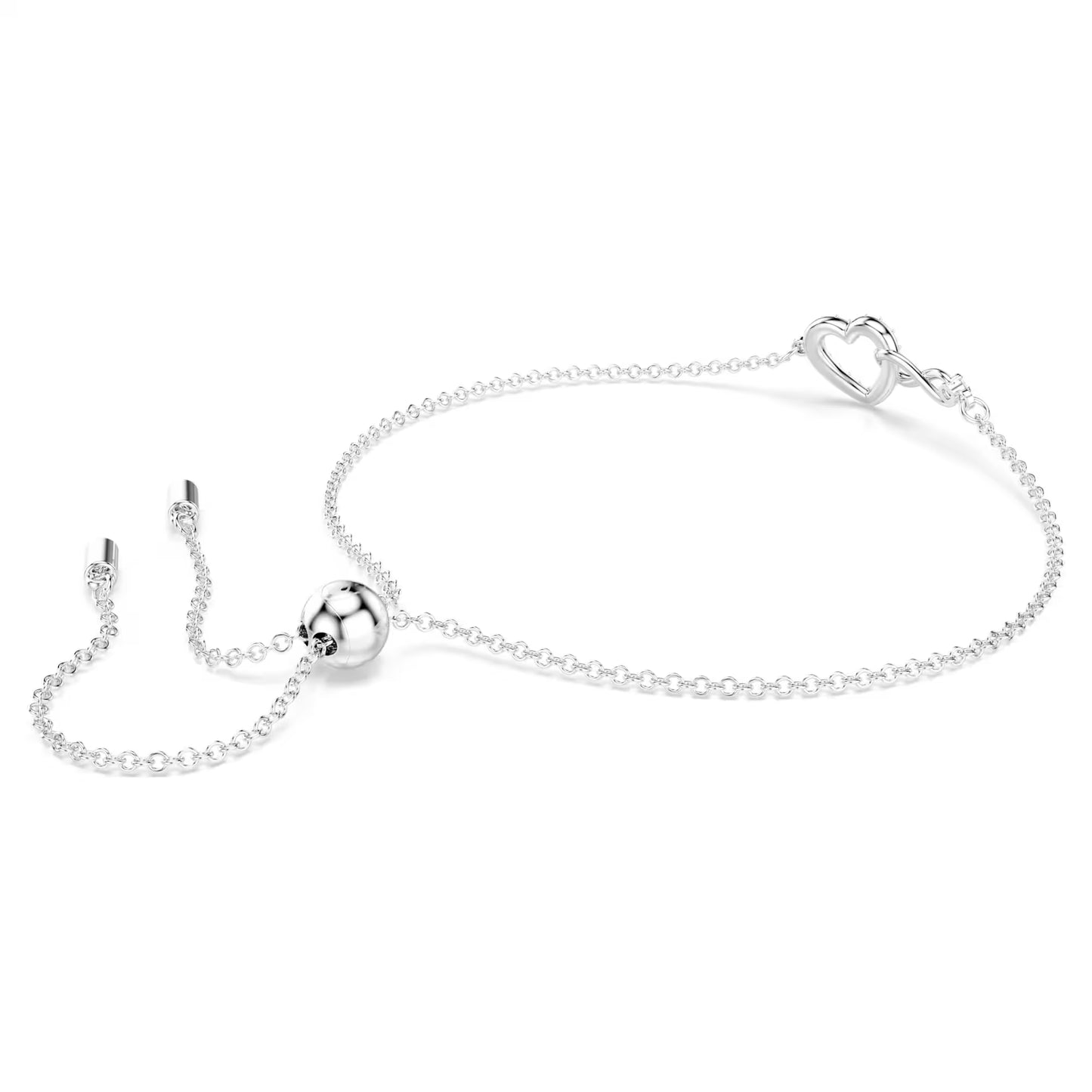 Hyperbola bracelet, Infinity and heart, White, Rhodium plated