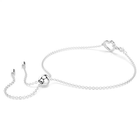 Hyperbola bracelet, Infinity and heart, White, Rhodium plated