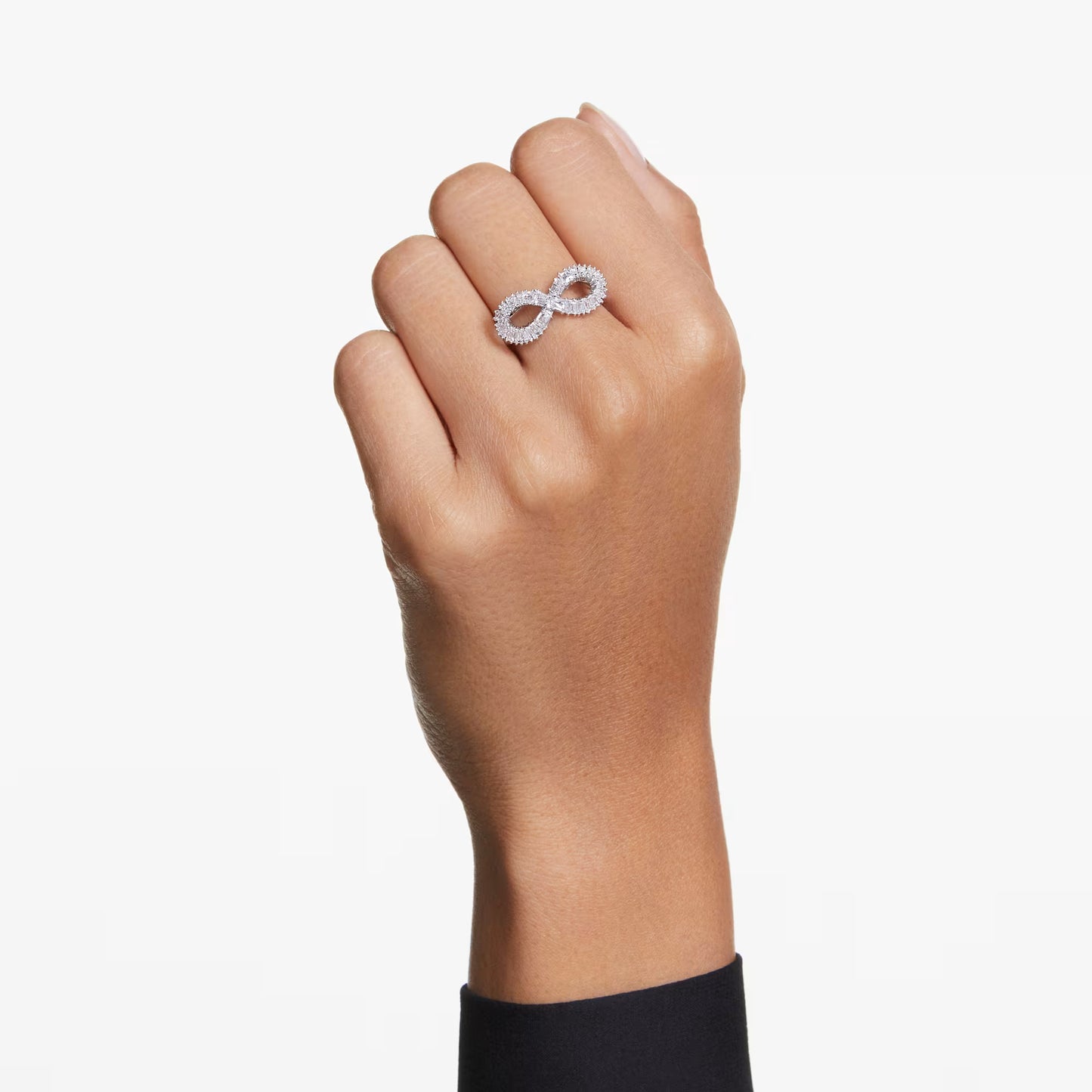 Hyperbola cocktail ring, Infinity, White, Rhodium plated