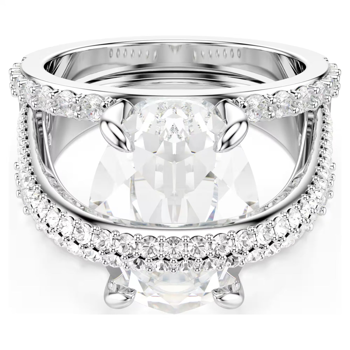 Hyperbola cocktail ring, Mixed cuts, White, Rhodium plated