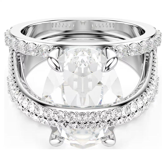 Hyperbola cocktail ring, Mixed cuts, White, Rhodium plated