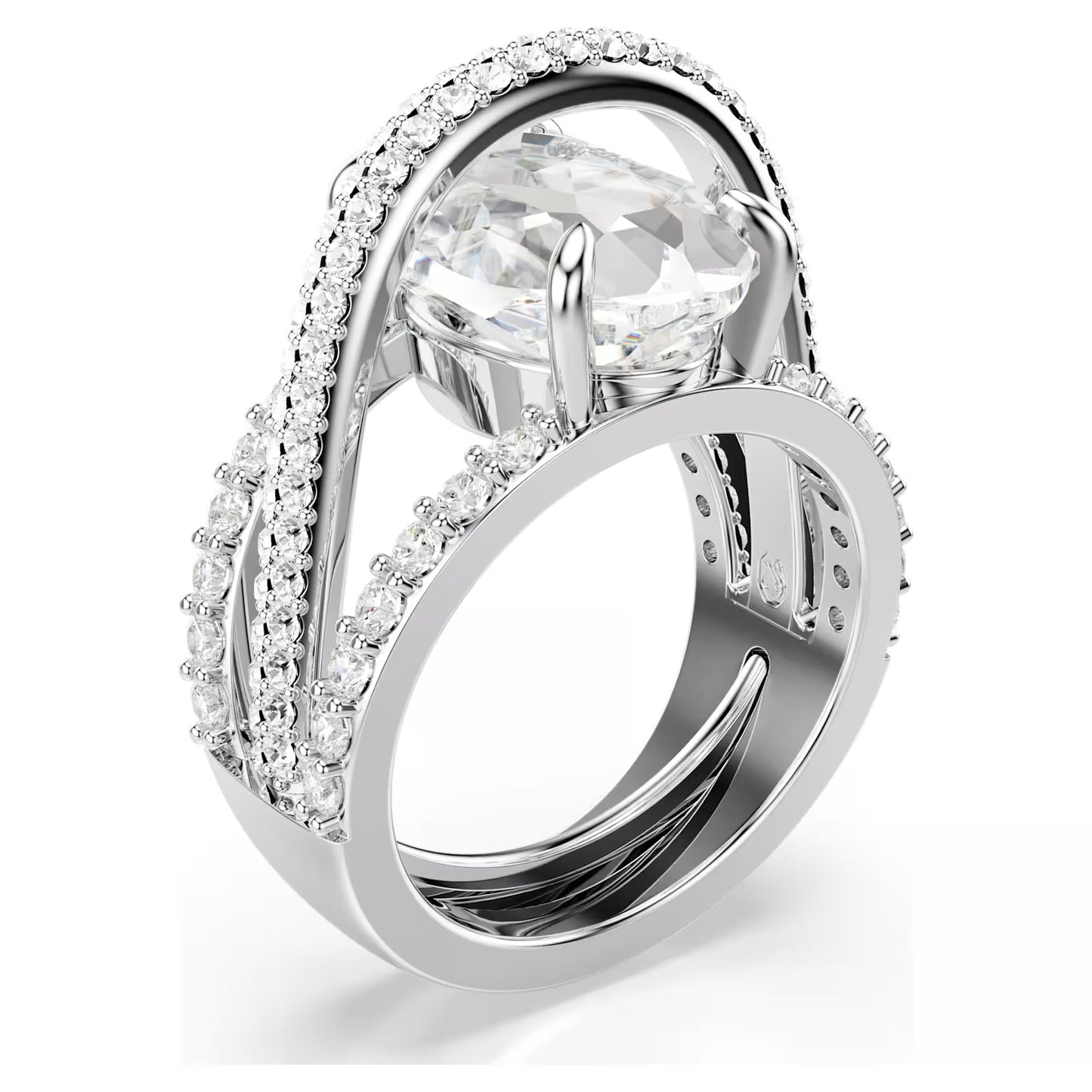 Hyperbola cocktail ring, Mixed cuts, White, Rhodium plated