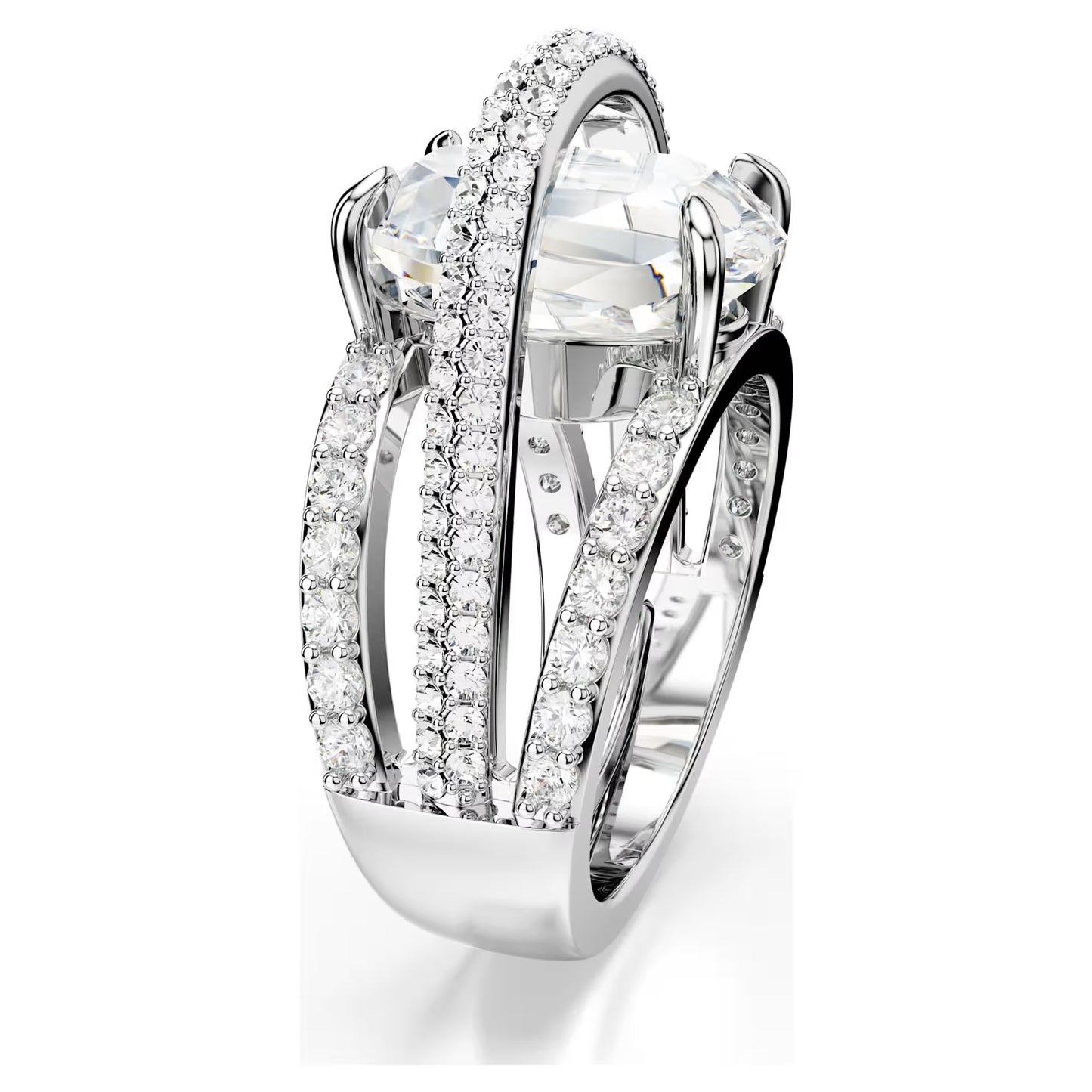 Hyperbola cocktail ring, Mixed cuts, White, Rhodium plated