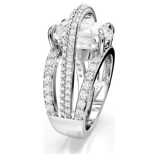 Hyperbola cocktail ring, Mixed cuts, White, Rhodium plated