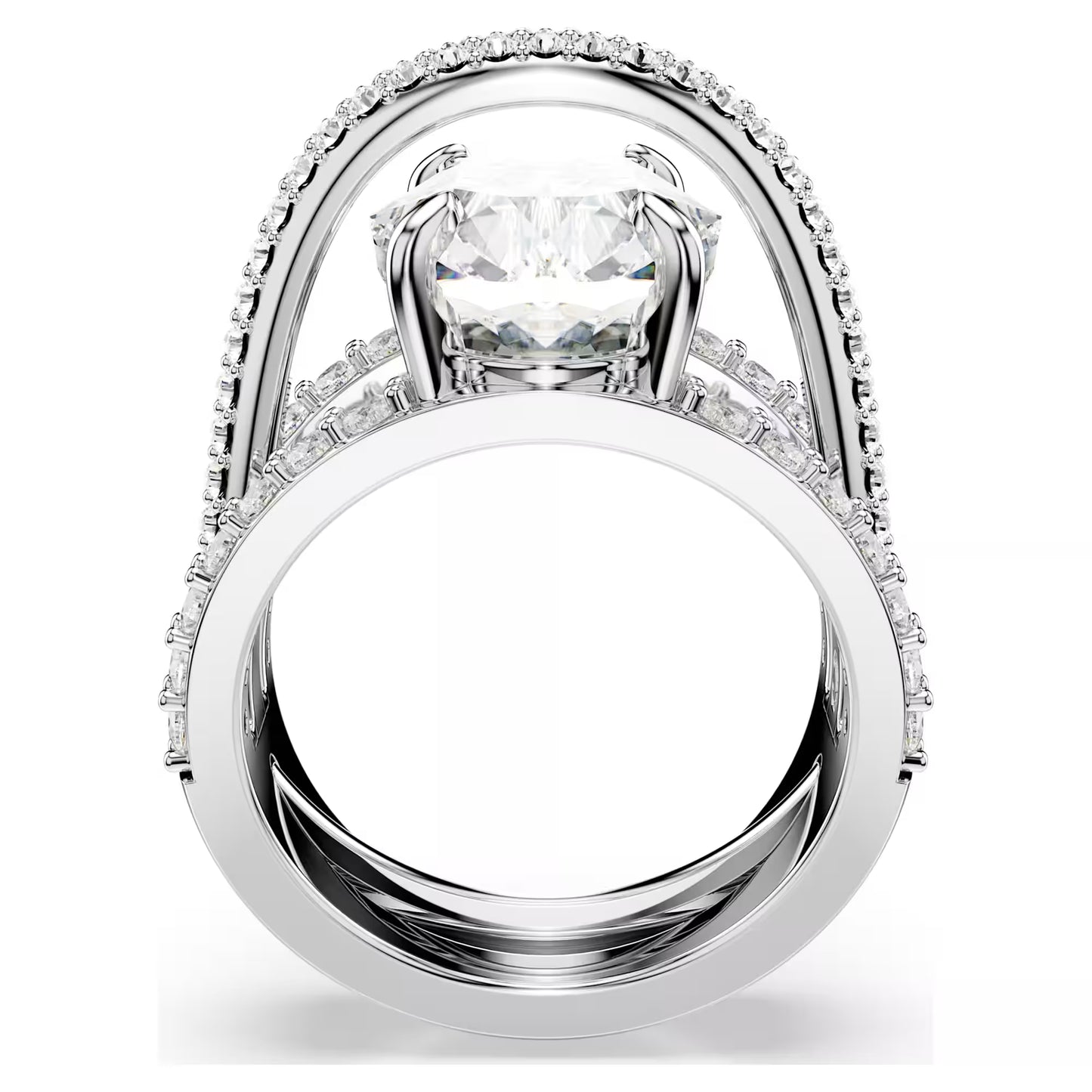Hyperbola cocktail ring, Mixed cuts, White, Rhodium plated