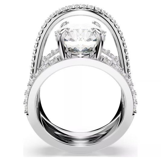 Hyperbola cocktail ring, Mixed cuts, White, Rhodium plated
