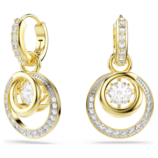 Hyperbola drop earrings, Round cut, White, Gold-tone plated