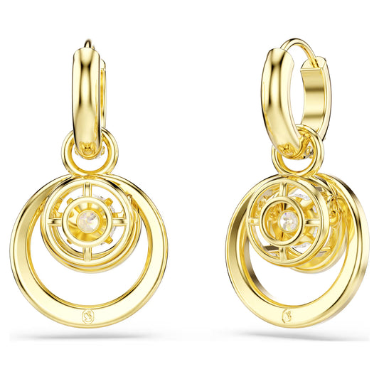 Hyperbola drop earrings, Round cut, White, Gold-tone plated