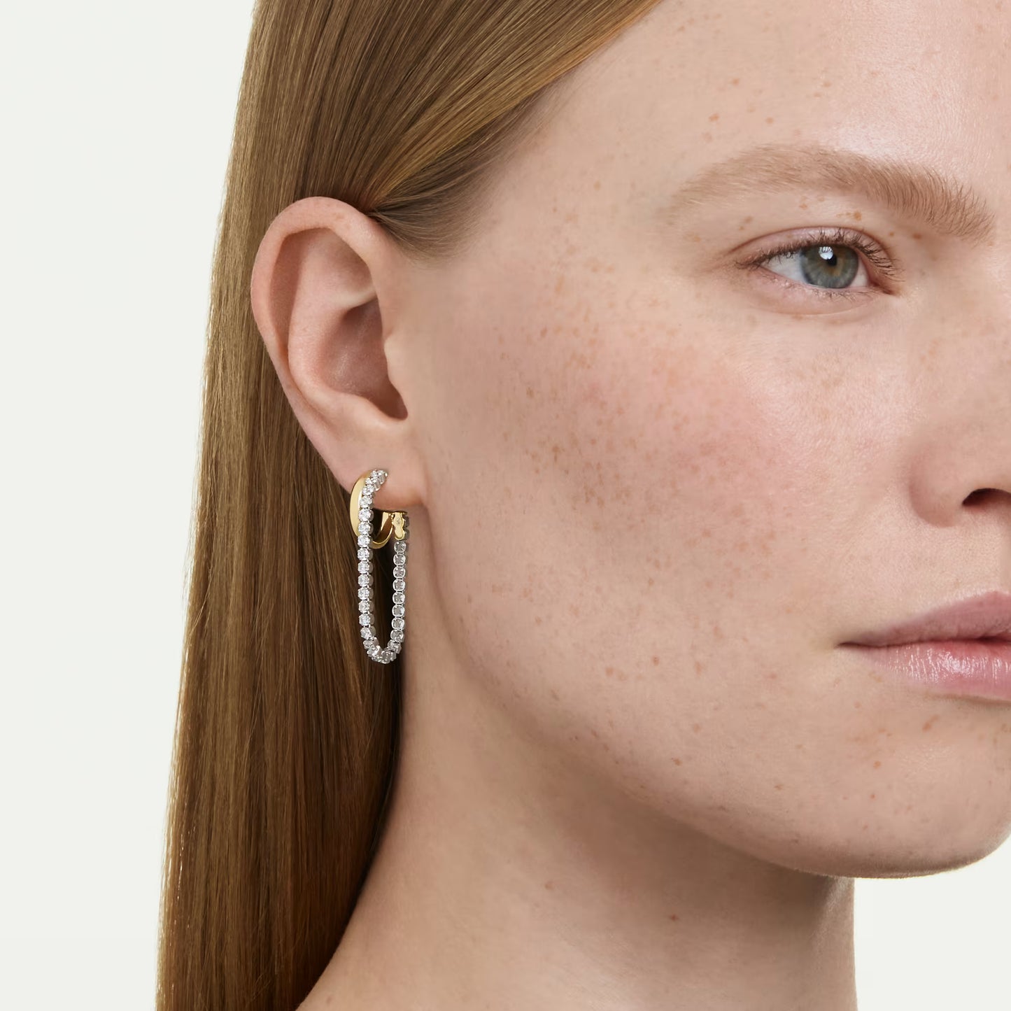 Hyperbola earrings Round cut, White, Mixed metal finish
