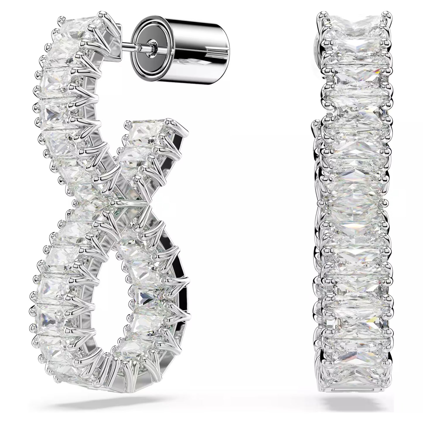Hyperbola hoop earrings, Infinity, White, Rhodium