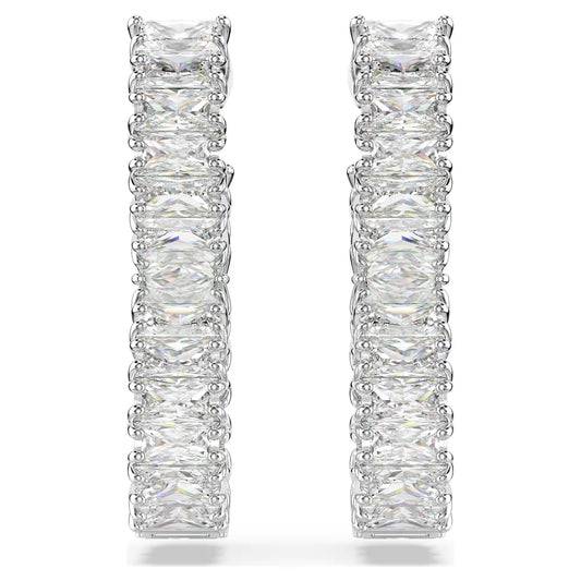 Hyperbola hoop earrings, Infinity, White, Rhodium