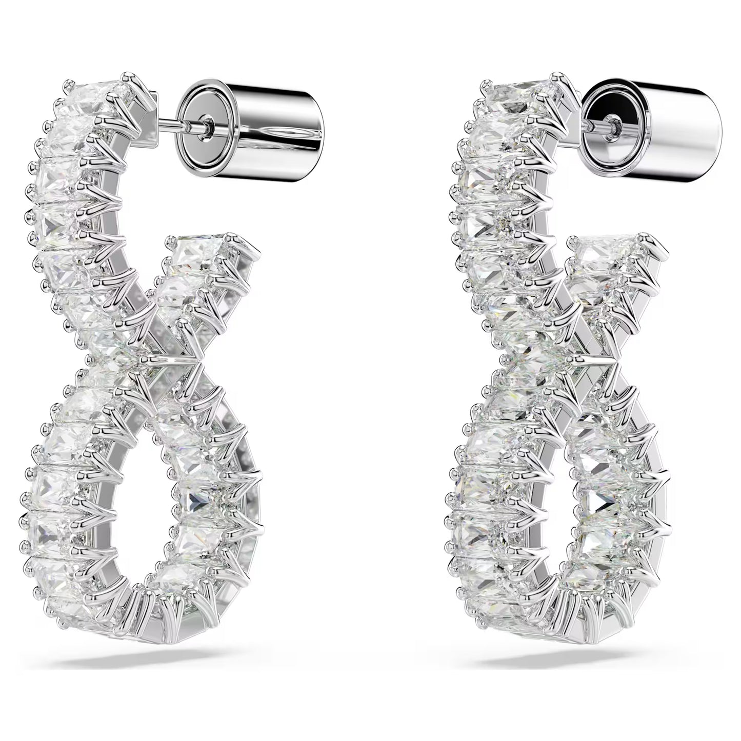 Hyperbola hoop earrings, Infinity, White, Rhodium