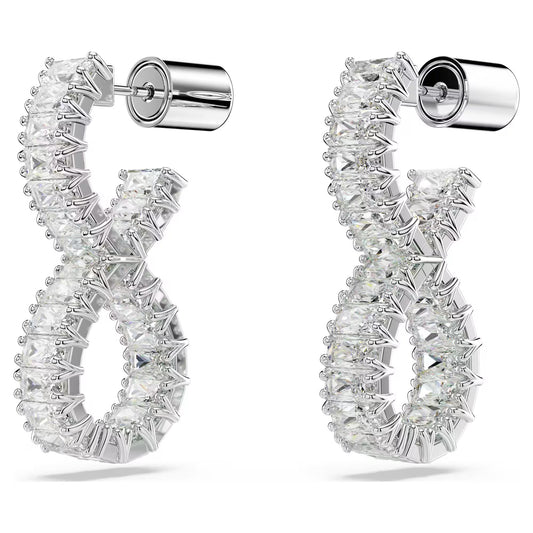 Hyperbola hoop earrings, Infinity, White, Rhodium