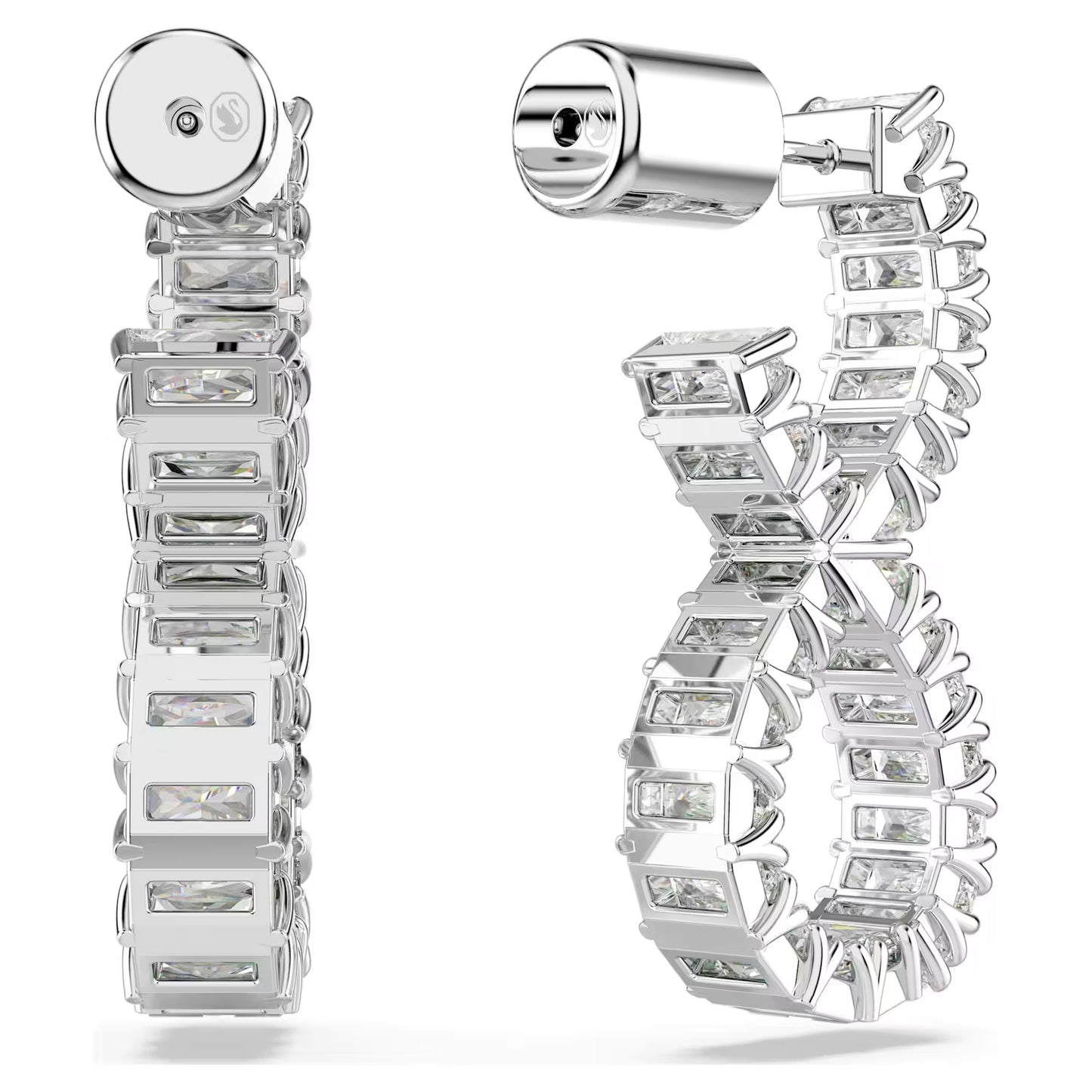 Hyperbola hoop earrings, Infinity, White, Rhodium