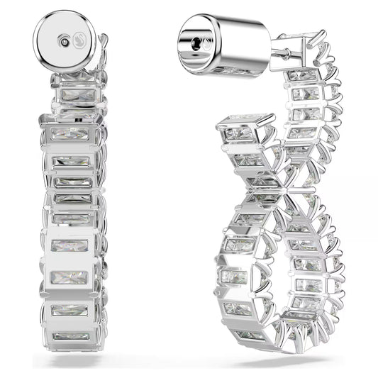 Hyperbola hoop earrings, Infinity, White, Rhodium
