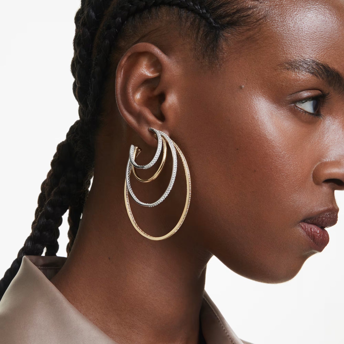 Hyperbola hoop earrings, Mixed cuts, Large, White