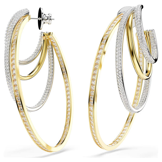 Hyperbola hoop earrings, Mixed cuts, Large, White