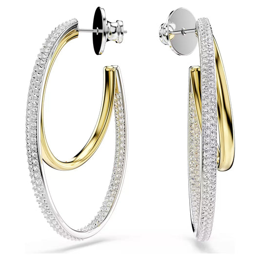 Hyperbola hoop earrings, Round cut, Medium, White