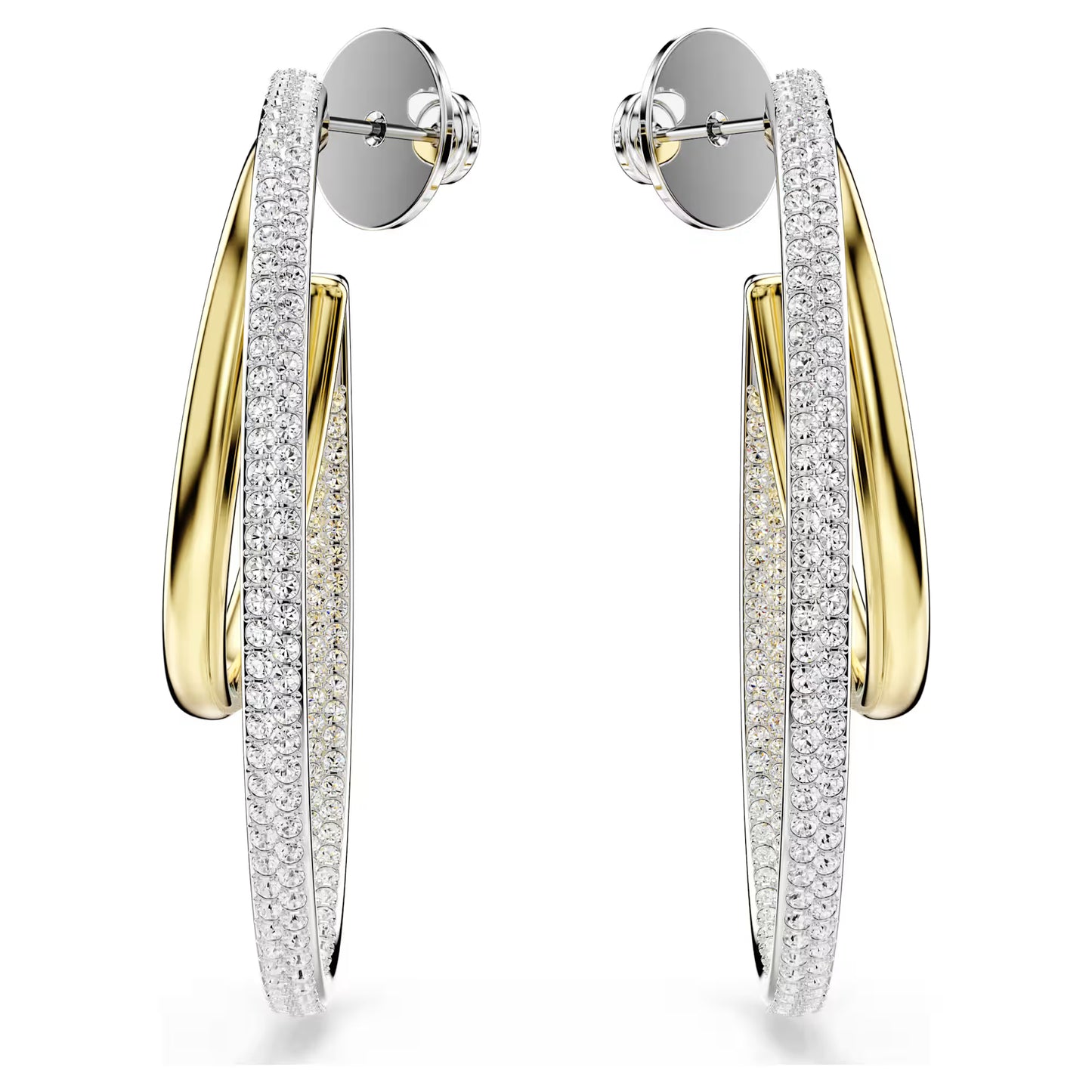 Hyperbola hoop earrings, Round cut, Medium, White
