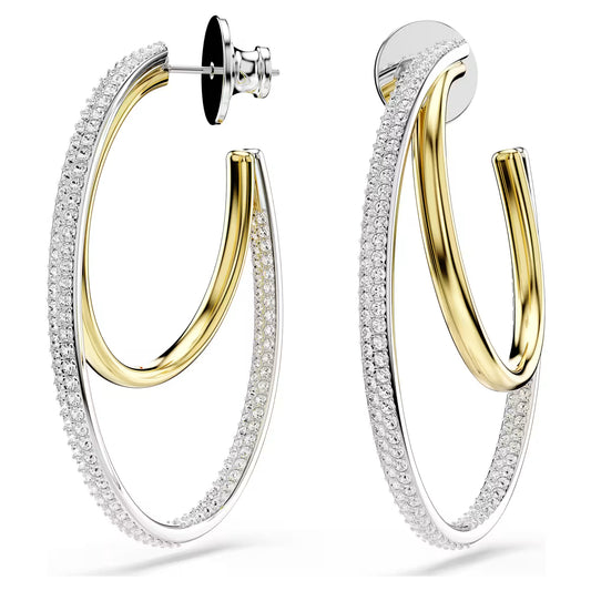 Hyperbola hoop earrings, Round cut, Medium, White