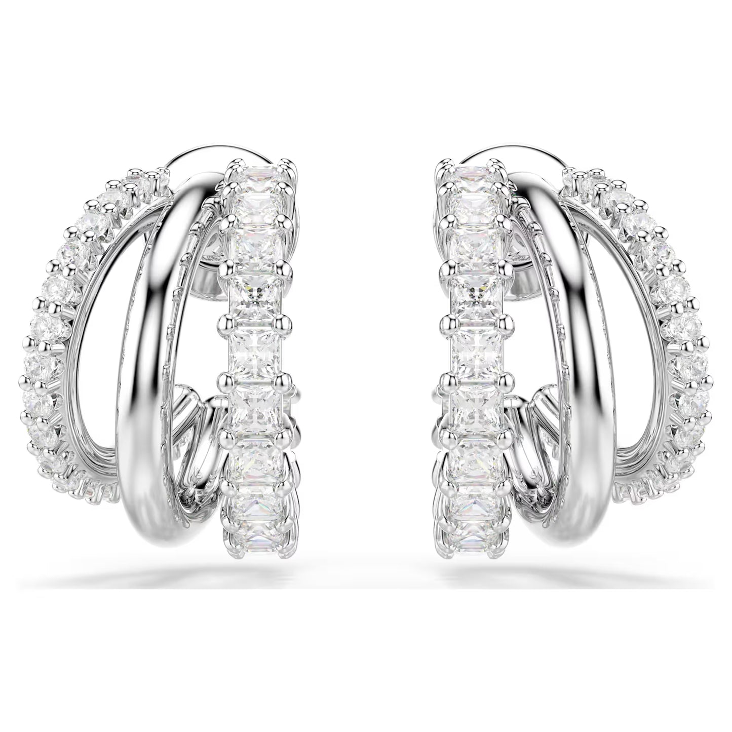 Hyperbola hoop earrings, Round cut, Mini, White, Rhodium plated