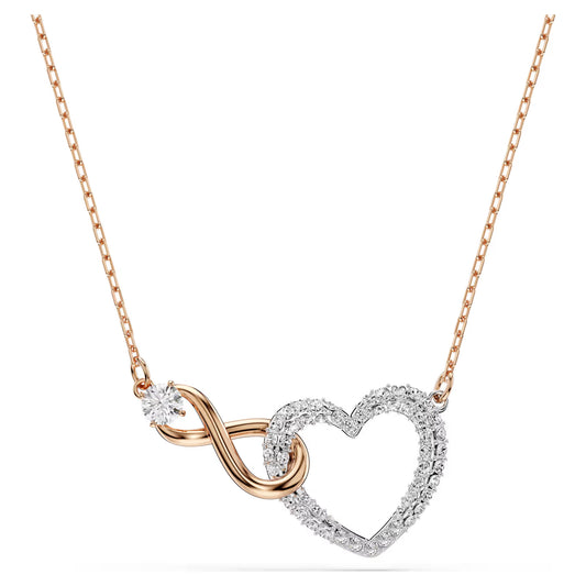 Hyperbola necklace, Infinity and heart, White, Mixed metal finish