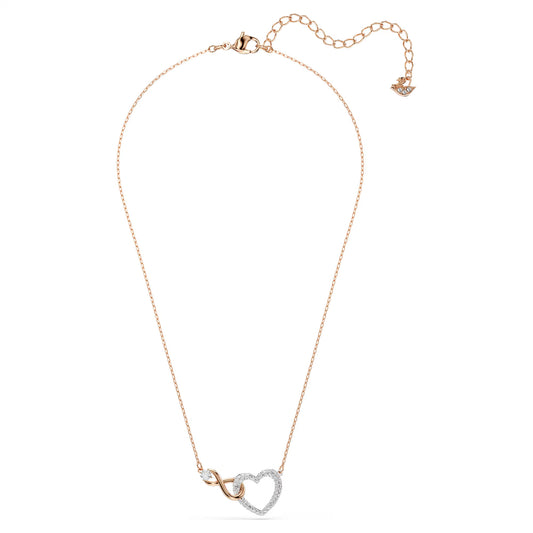 Hyperbola necklace, Infinity and heart, White, Mixed metal finish
