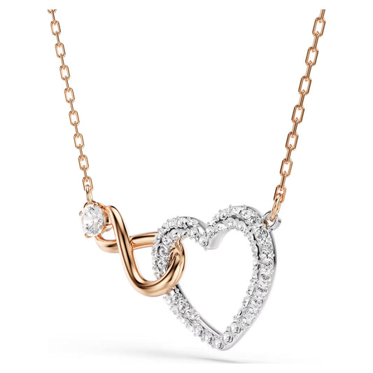 Hyperbola necklace, Infinity and heart, White, Mixed metal finish