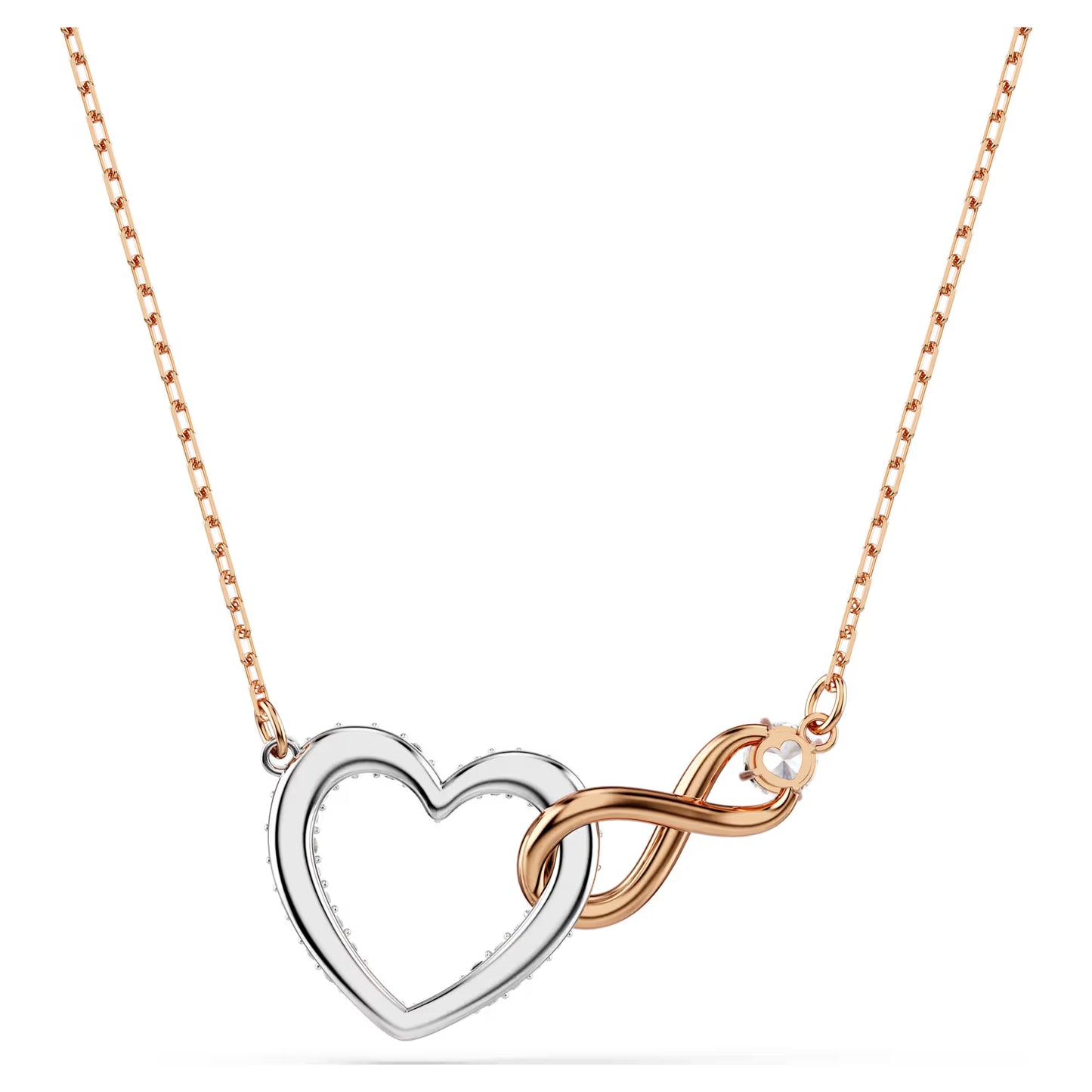 Hyperbola necklace, Infinity and heart, White, Mixed metal finish