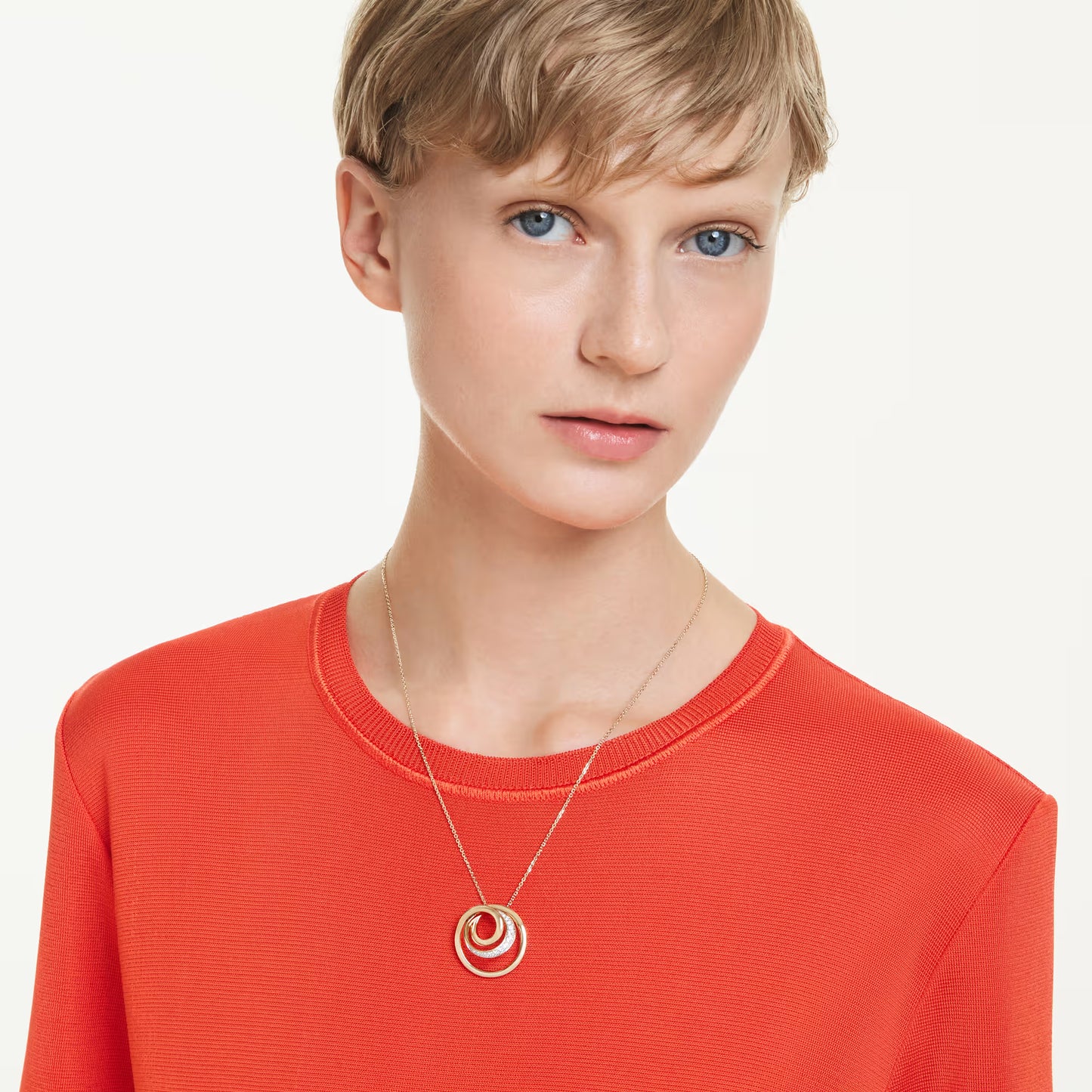 Hyperbola necklace, Round cut, White, 18K gold finish