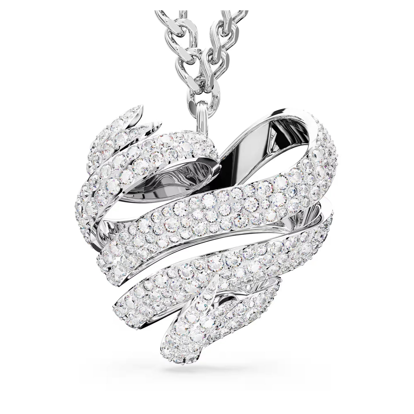 Volta pendant, Heart, Large, White, Rhodium plated