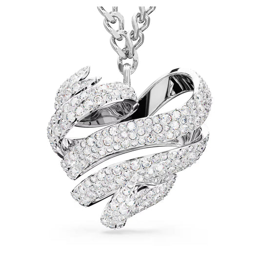 Volta pendant, Heart, Large, White, Rhodium plated