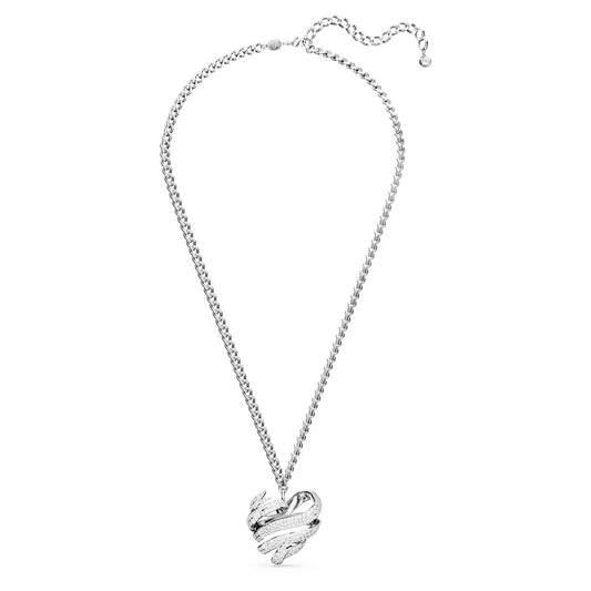 Volta pendant, Heart, Large, White, Rhodium plated