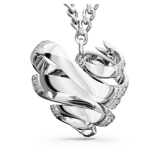 Volta pendant, Heart, Large, White, Rhodium plated