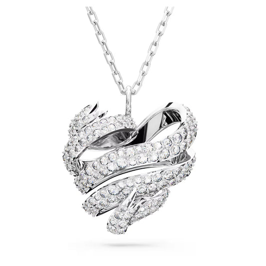 Volta pendant, Heart, Small, White, Rhodium plated