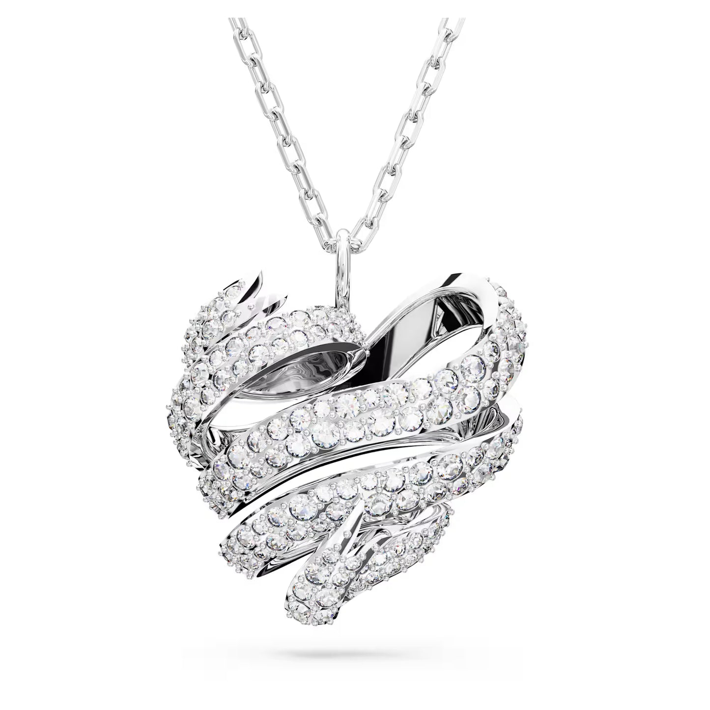 Volta pendant, Heart, Small, White, Rhodium plated