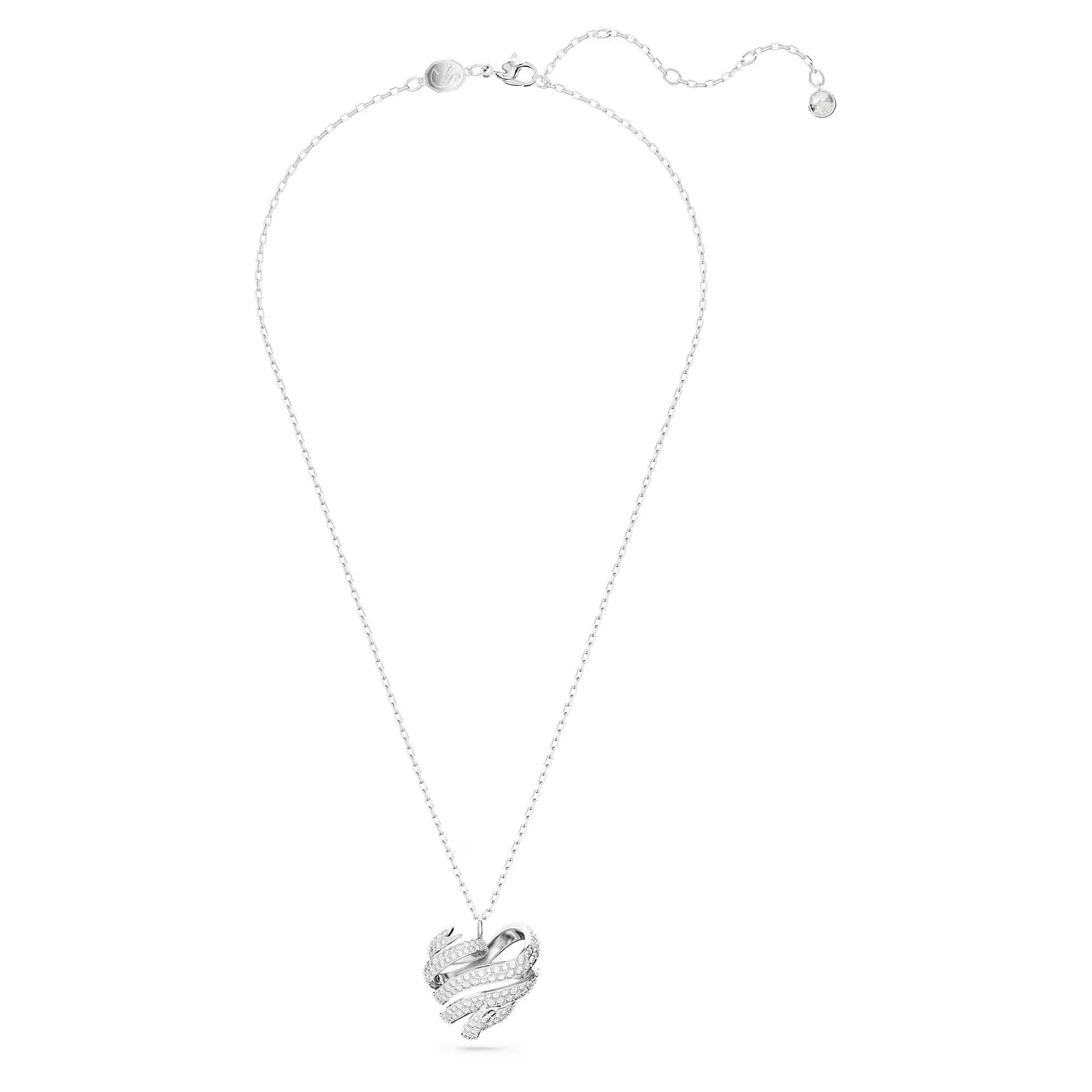 Volta pendant, Heart, Small, White, Rhodium plated