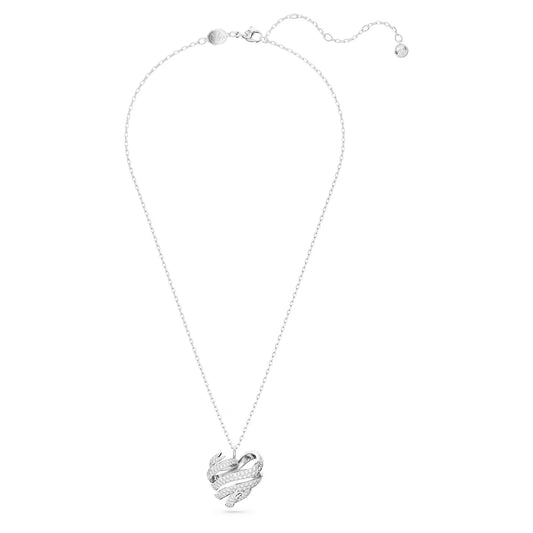 Volta pendant, Heart, Small, White, Rhodium plated