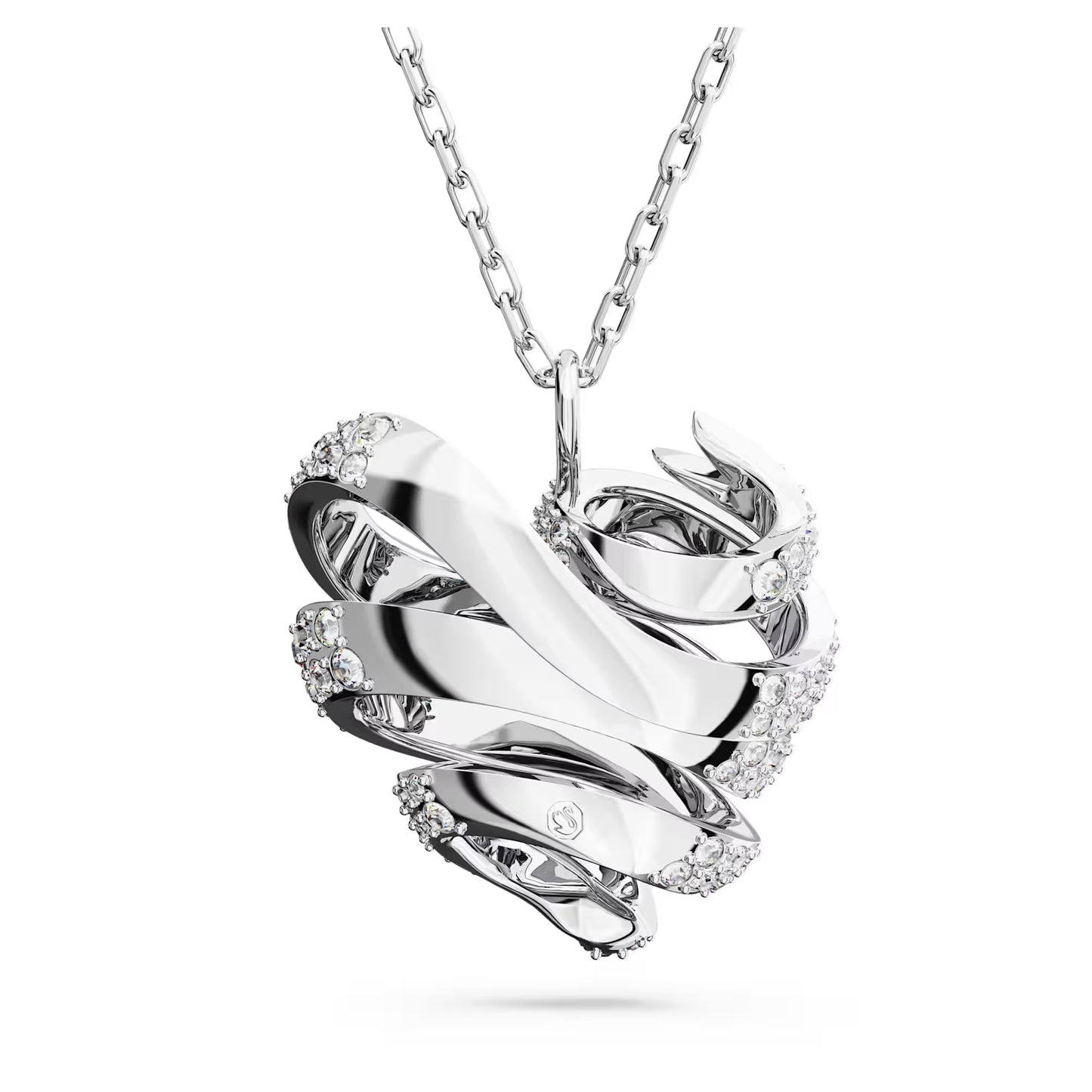 Volta pendant, Heart, Small, White, Rhodium plated