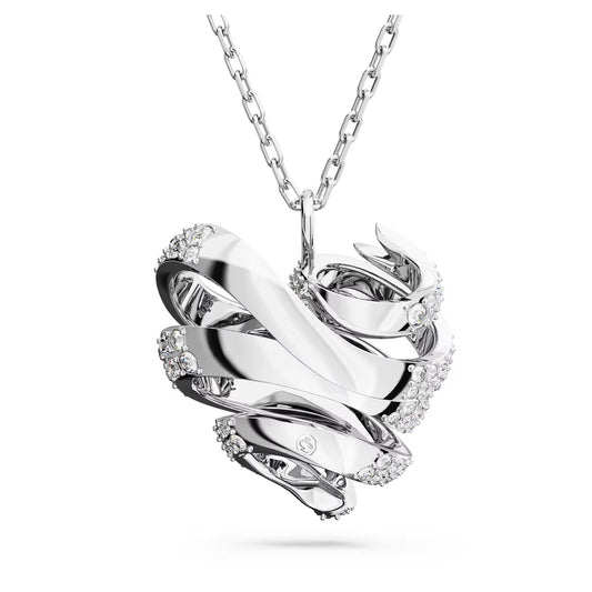 Volta pendant, Heart, Small, White, Rhodium plated