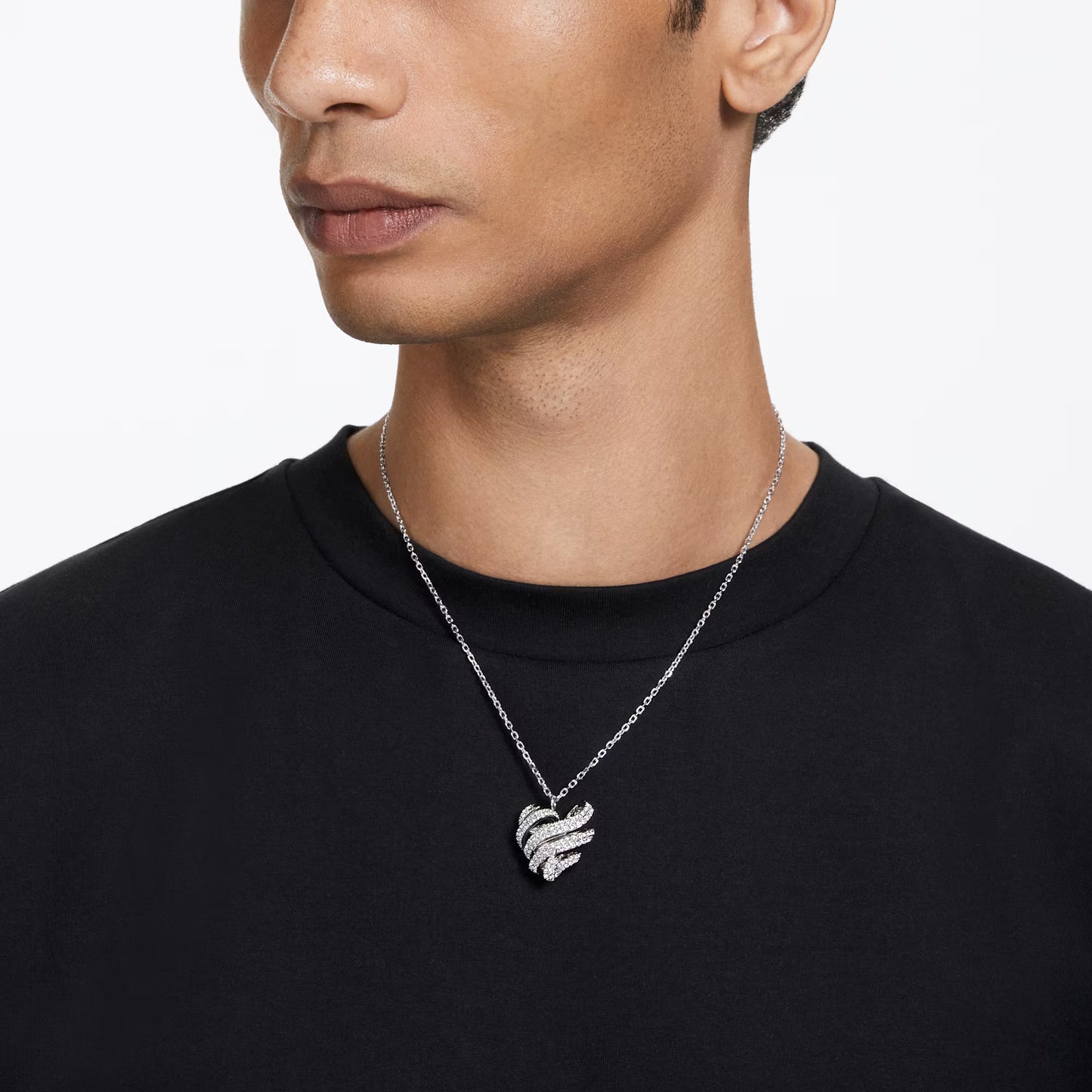 Volta pendant, Heart, Small, White, Rhodium plated