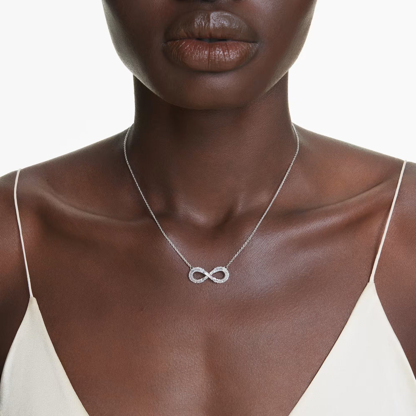 Hyperbola pendant, Infinity, White, Rhodium plated