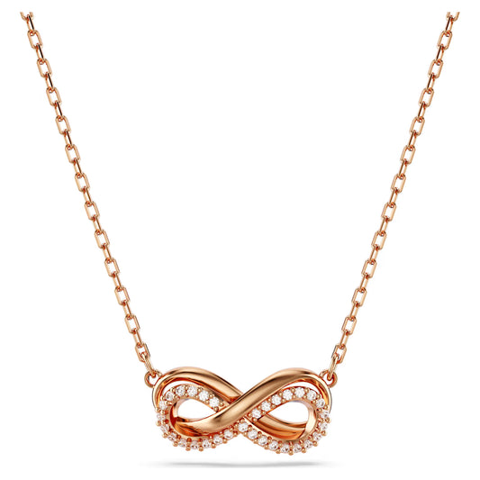 Hyperbola pendant, Pavé, Infinity, White, Rose gold-tone plated