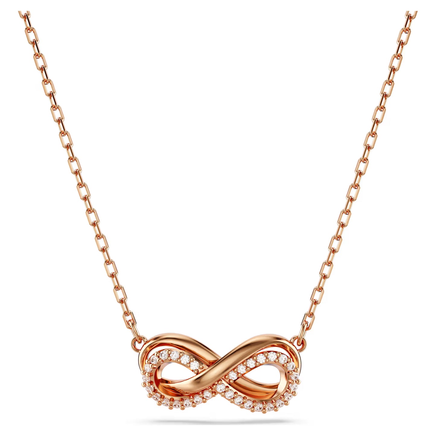 Hyperbola pendant, Pavé, Infinity, White, Rose gold-tone plated