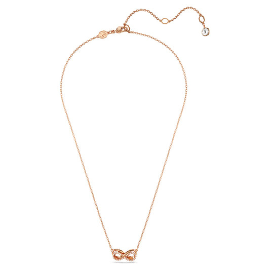 Hyperbola pendant, Pavé, Infinity, White, Rose gold-tone plated