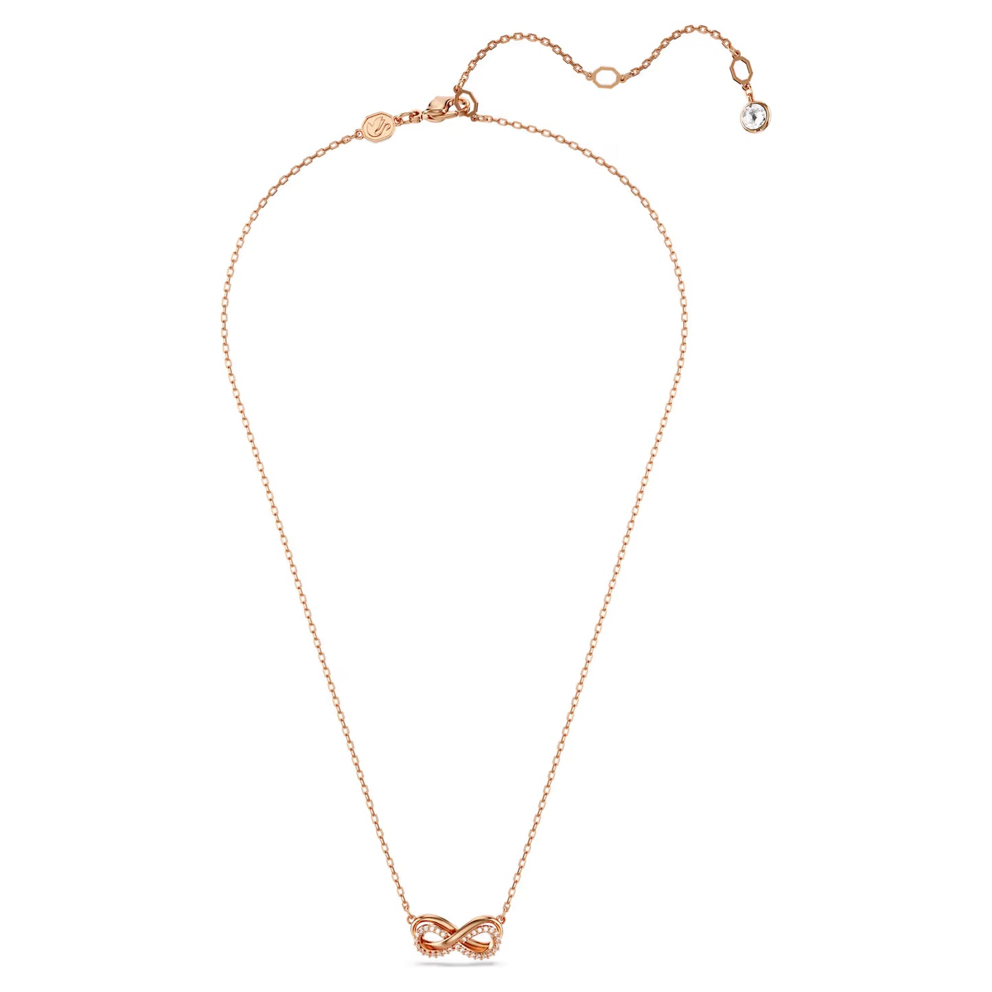 Hyperbola pendant, Pavé, Infinity, White, Rose gold-tone plated
